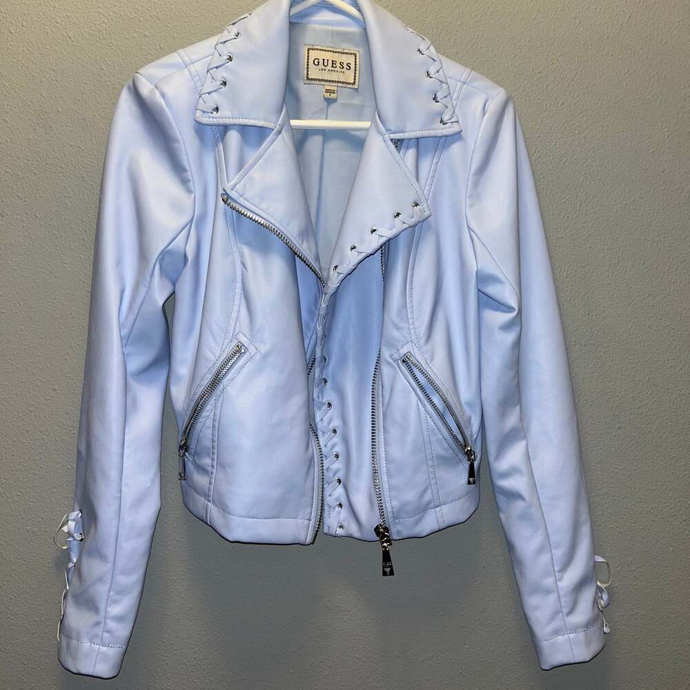 Guess Los Angeles Ice Blue Vegan Leather Moto Jacket